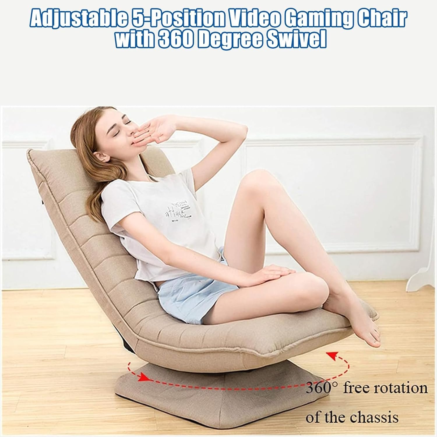 LIODUX Swivel Floor Chair, 5-Position Adjustable Folding Lazy Sofa Lounger Bed, Folding Floor Chair with Adjustable Backrest, for Home & Living Room, Chaise Lounge for Teens Adults (Coffee) - Coffee image number 4