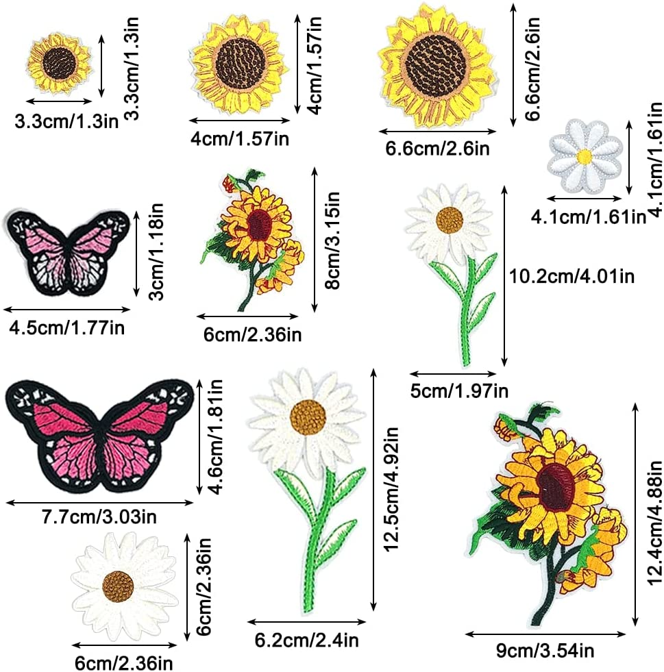 Sourceton 35 PCS Flowers Embroidered Iron on Patches, Sunflowers Butterfly Iron on Patches Set for Clothing Jeans,Bags, Arts Crafts DIY (Butterfly, Sunflower, Daisy) image number 4