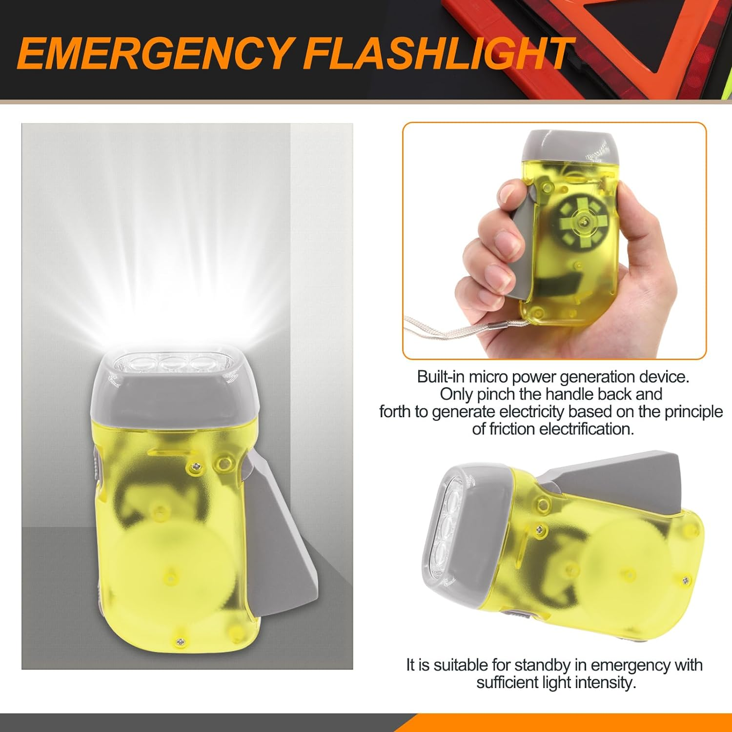 13Pcs Car Emergency Kit Auto Safety Roadside Assistance Tool Kit with Reflective Triangles, Hand Pressing Flashlight, Reflective Vest, Tow Strap, Car Safety Hammer for Vehicles Car image number 2