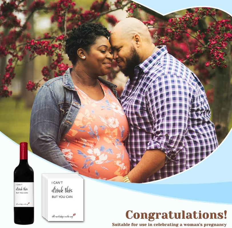 I Can'T Drink This but You Can Pregnancy Announcement Wine Labels Funny Baby Announcement Gifts for Family New Dad Grandparetns Friends Wine Bottle Stickers (Set of 6) image number 2