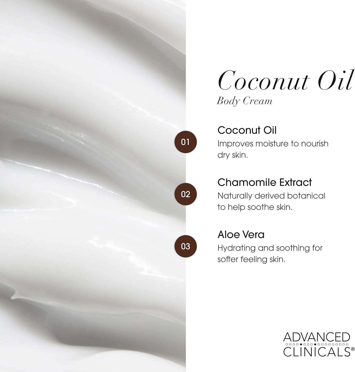 Advanced Clinicals Coconut Oil Cream. Spa Size 454G Moisturizing Cream. Coconut Oil for Face, Hands, Hair. (16 Oz)