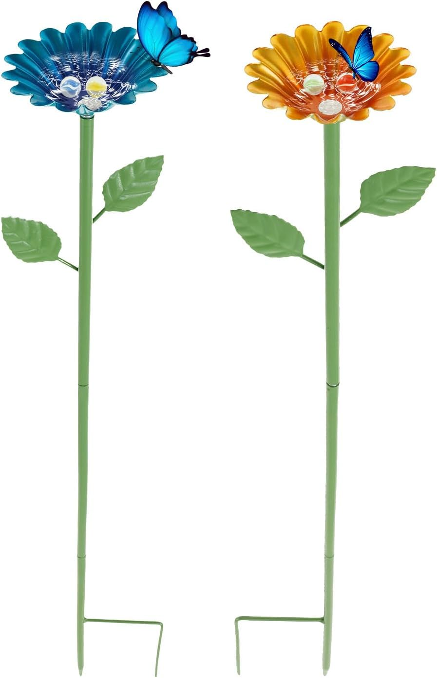 2/4 Pack Bee Watering Station, Iron Bee Water Feeder, with Glass Marble and Flower Design, Butterfly Water Stations, Practical Bird Watering Station, for Outdoor Garden Yard (Style2)