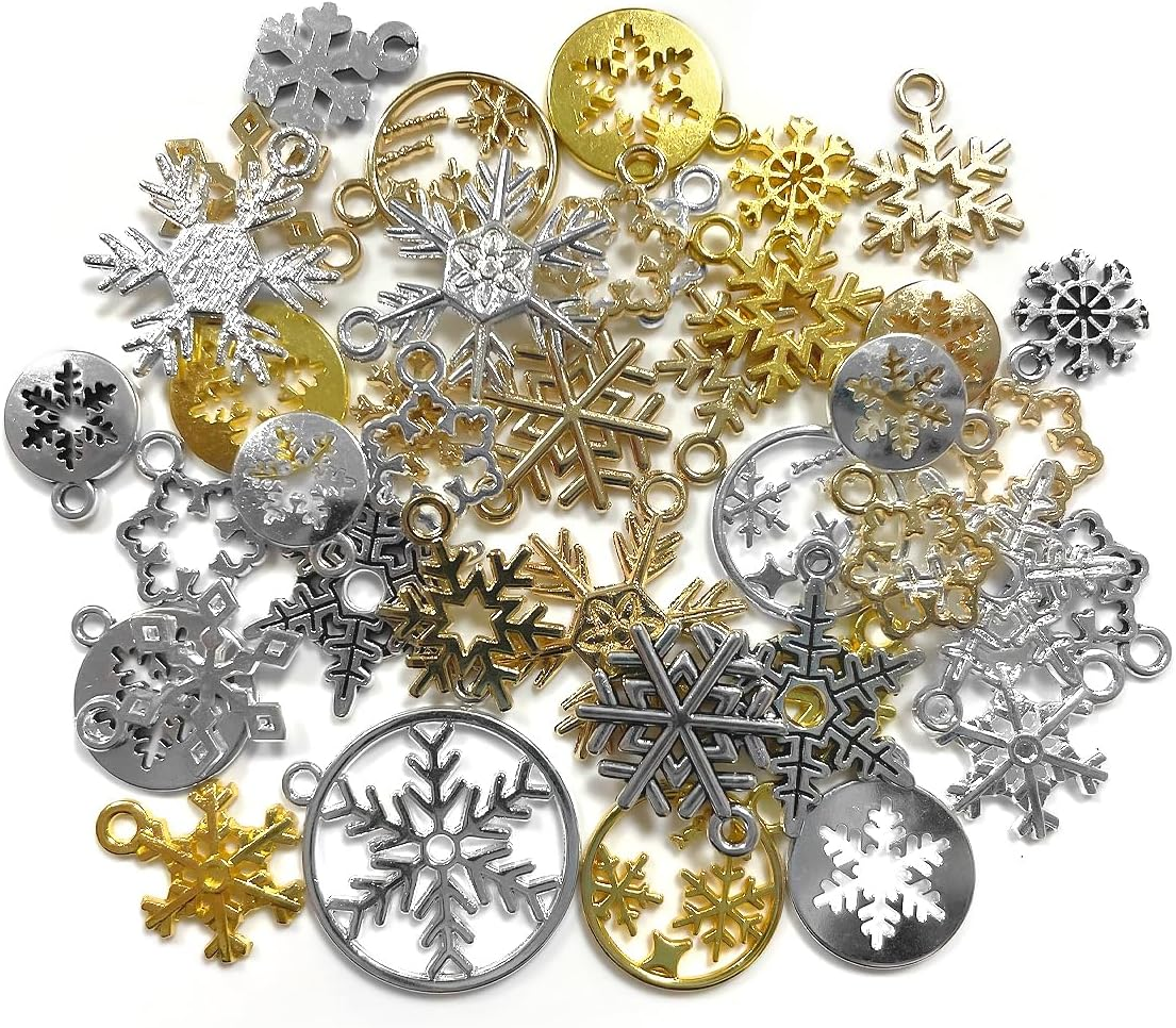 BEZANU Snowflake Charms Bulk, 40 PCS Mixed Color Christmas Metal Snowflake Pendant for Jewelry Making, Bracelets, Art Craft image number 6