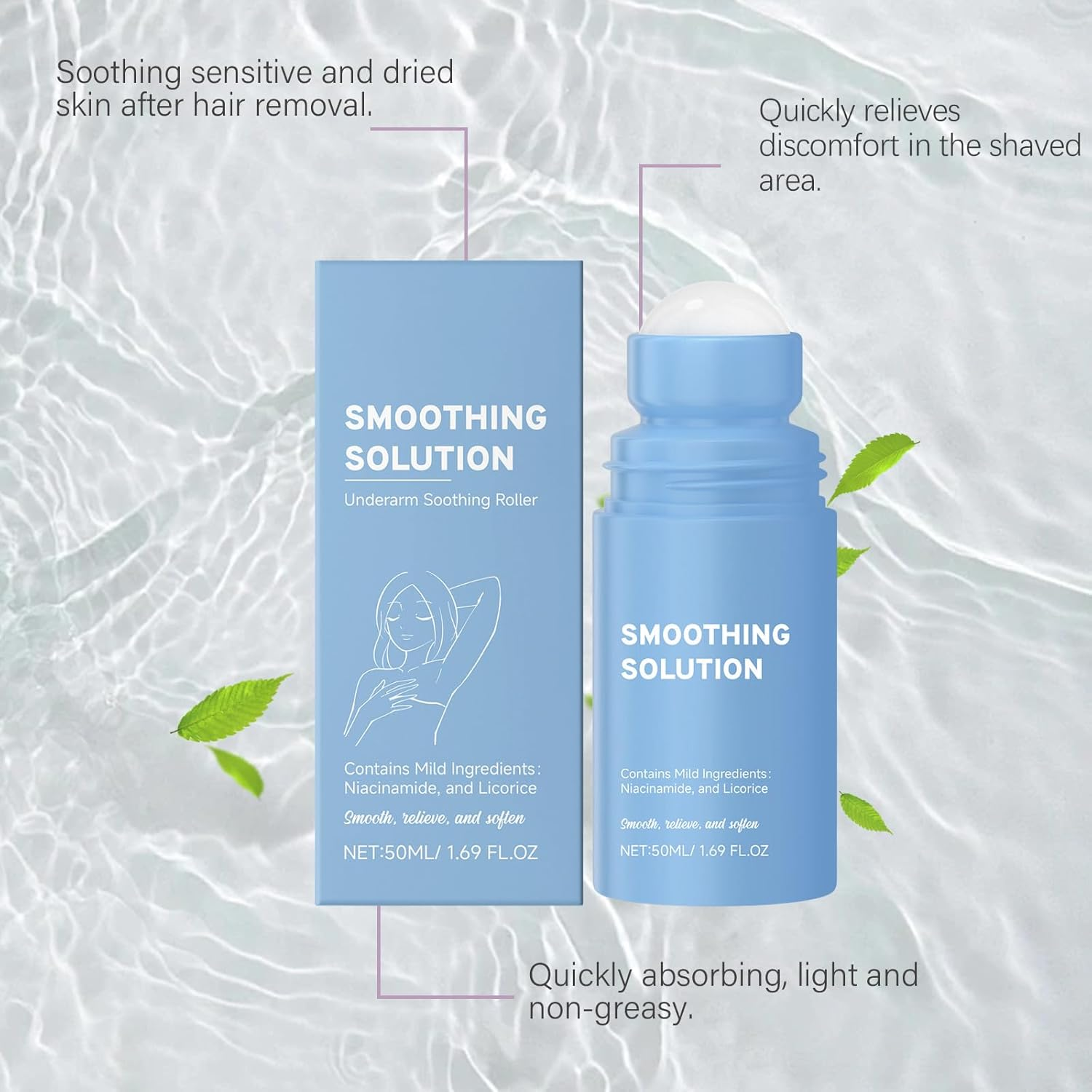 Smoothing Solution Ingrown Hair, after Shave Soothing Roll-On Serum for Underarms, Gently Cleanses Armpits Moisturizing and Soothing Skin Serum, after Shave Oil for Women, Brightens Dark Spots (1Pcs) image number 5