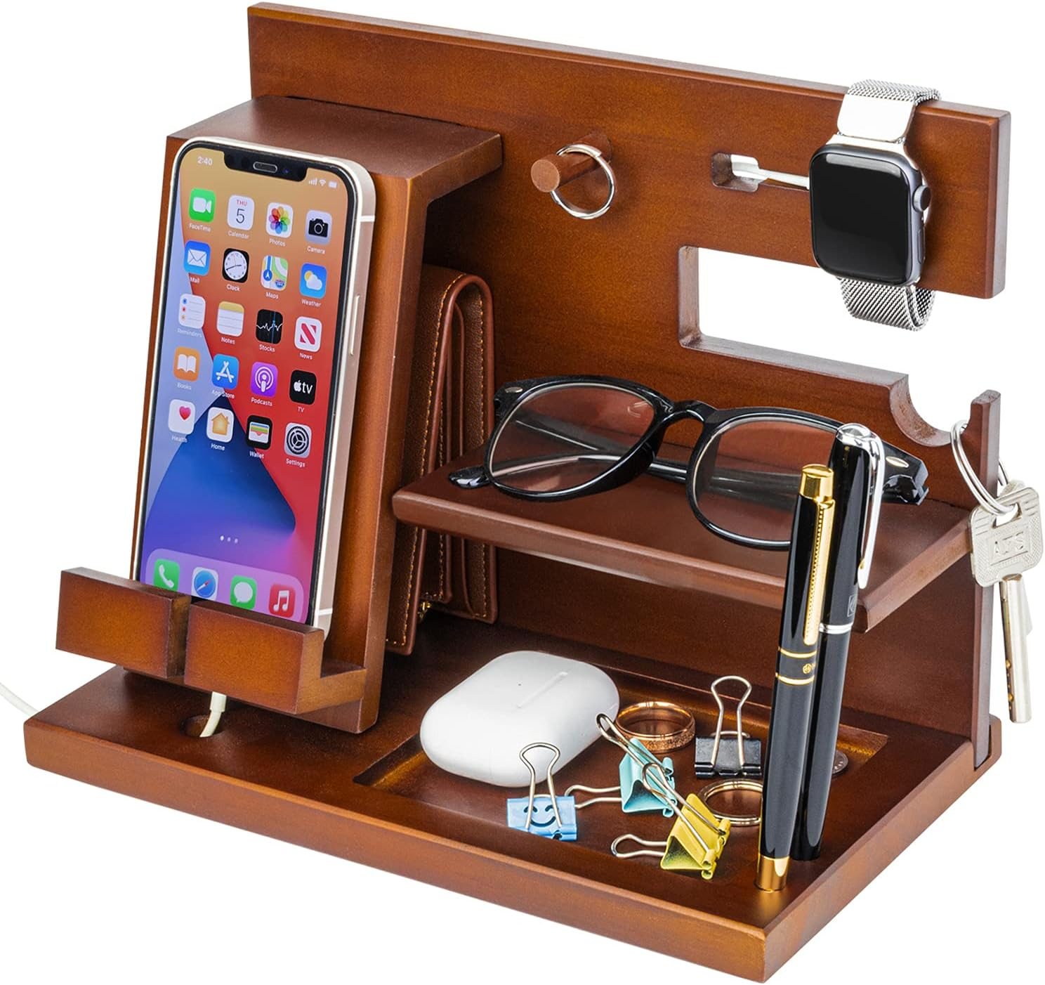 Awofer Wooden Dad Docking Station Personalized Best Dad Gifts from Son Daughter Dads Birthday Ideas for Dad Bonus Dad Who Wants Nothing
