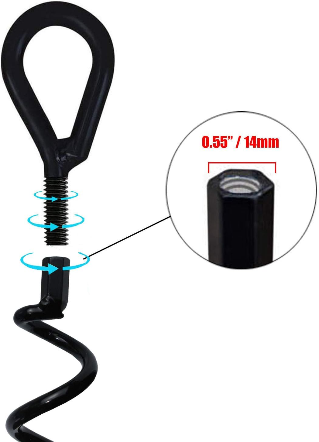 Jayzod 18 Inch Spiral Earth Ground Heavy Duty Shed Anchor Kit Ideal as Dog Tie Out Stake Securing Animals, Tents, Canopies, Sheds, Car Ports, Swing Sets,4Pack,Adapter Was Not Included image number 5