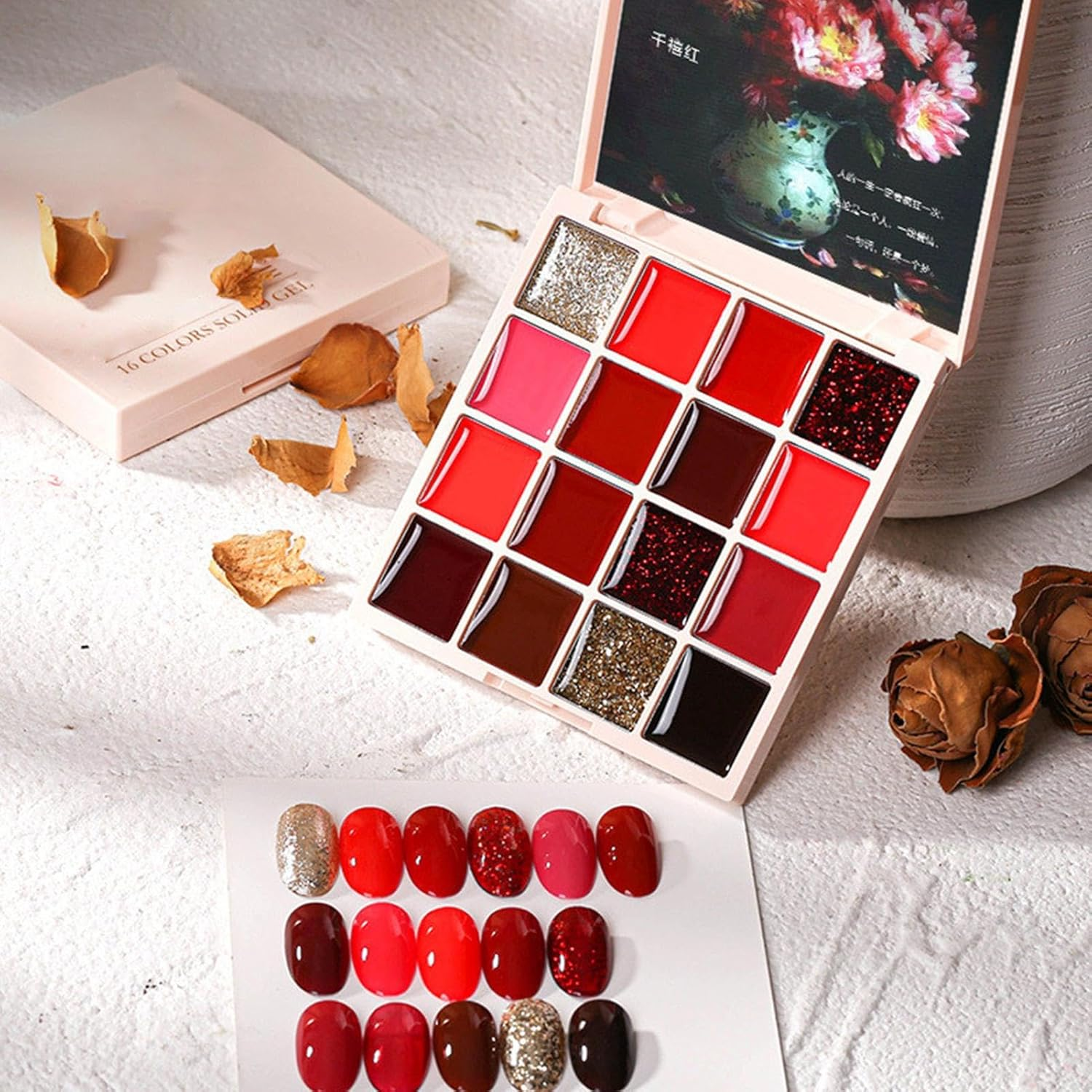 Solid Nail Gel Polish | 16-Color Cream Nail Gel Polish | Glossy Solid Nail Gel Polish Oil Painting Manicure Palette Nail Glue for Women - 16 Colors Mocha Peach image number 3