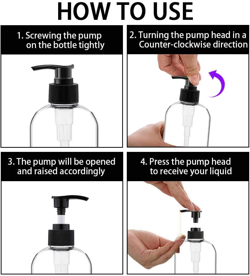 Empty Plastic Pump Bottles Dispenser, 3 Pack 16Oz/500Ml Portable Shampoo Lotion Hand Pump Bottle, Durable Refillable Containers for Kitchen and Bathroom image number 1