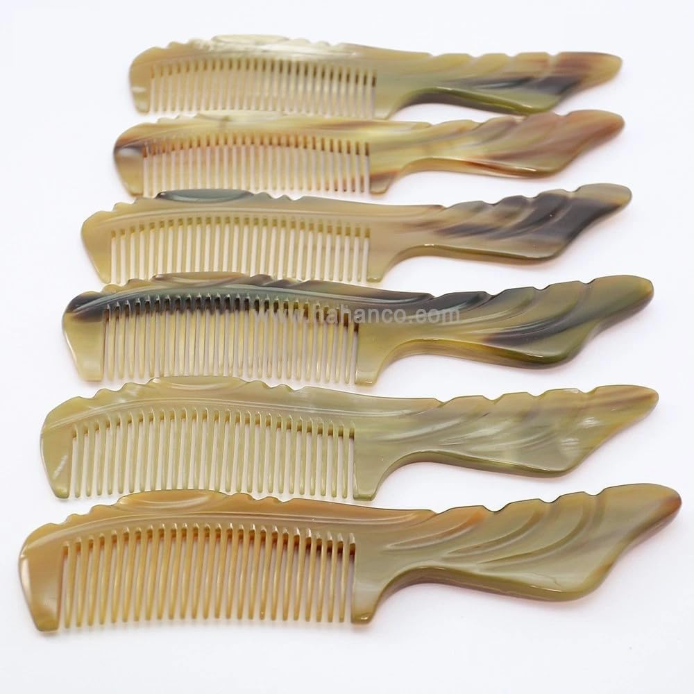 Koi Fish Shaped Natural Horn Hair Comb, Handmade Cow Horn Comb image number 3