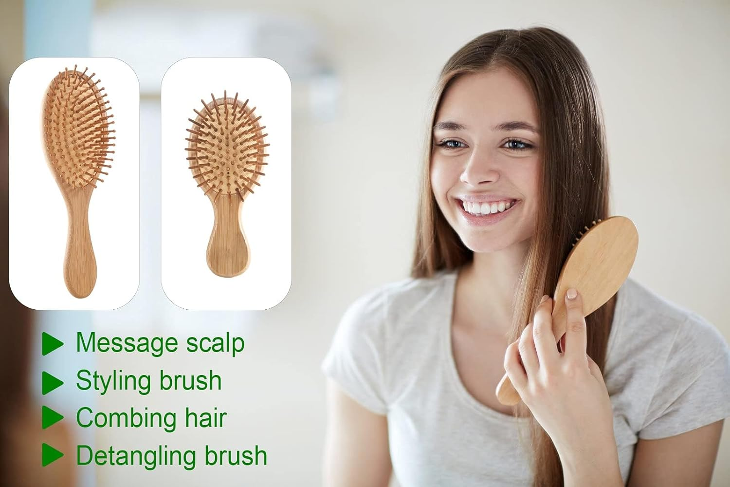 Heatunk Eco-Friendly Hair Brush Comb Set - Anti-Static Detangling for Women and Men - Tail Comb, Tooth Comb, Large & Mini Wooden Massage Brushes for All Hair Types image number 2