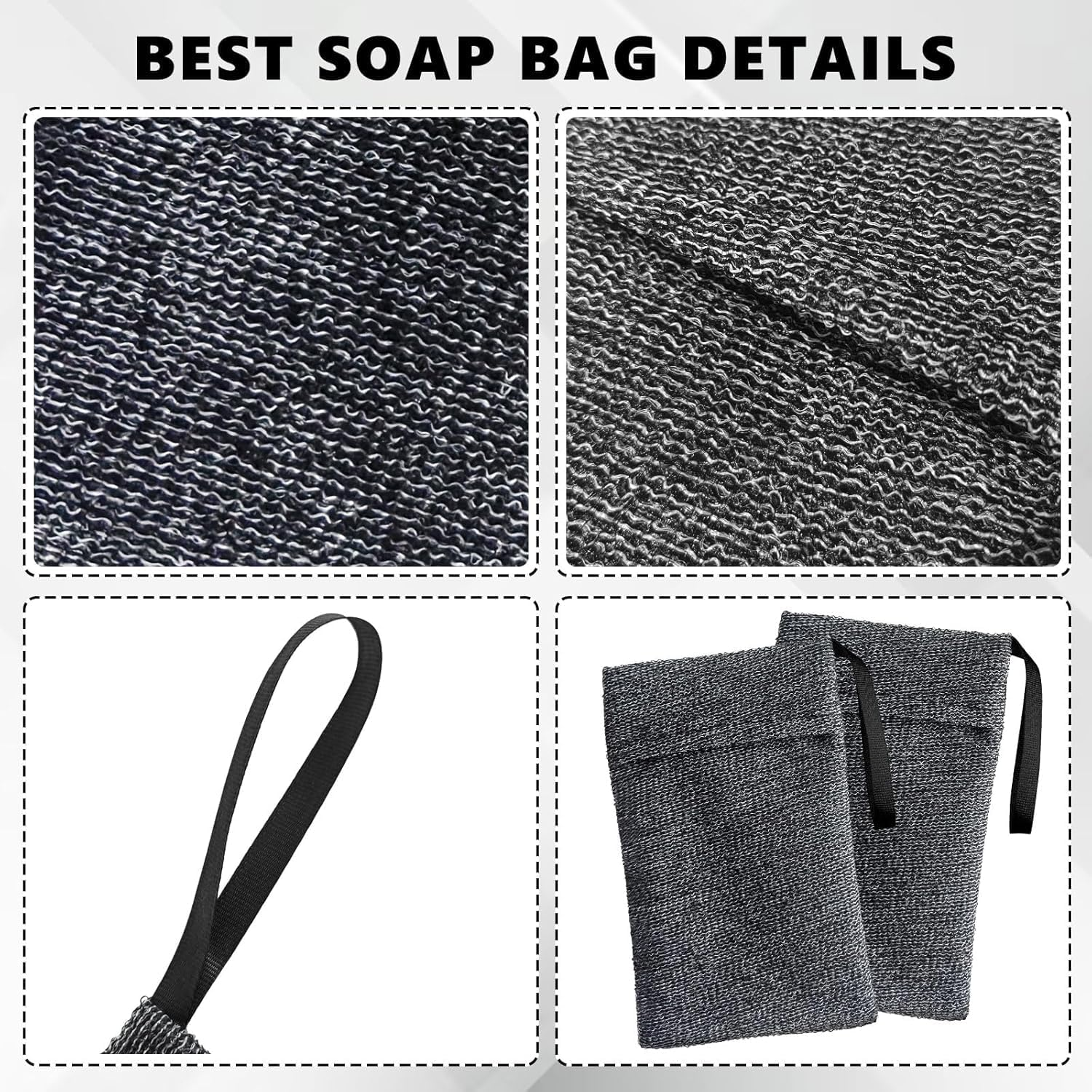 2-Pack Exfoliating Soap Bag,Mesh Soap Saver Pouch for Rich Lather, Gentle Body Scrubber & Foaming Soap Pocket &ndash; Ideal for Bath & Shower (Grey) image number 3