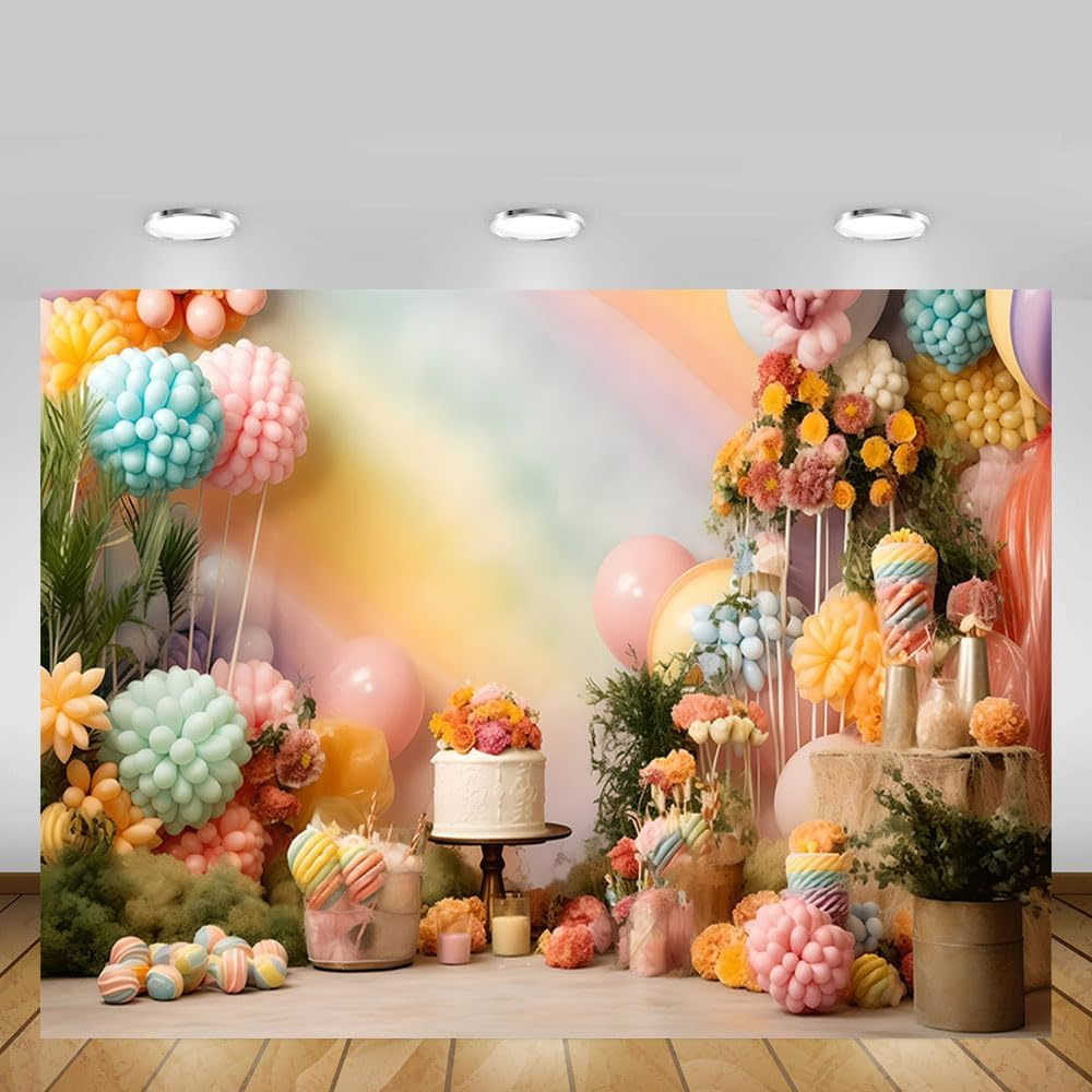 MEHOFOND 7X5Ft Girls Birthday Backdrop for Photography Candy Bar Balloon Floral Dessert Background Kids Portrait Cake Crush Birthday Party Decoration Banner Studio Supplies image number 6