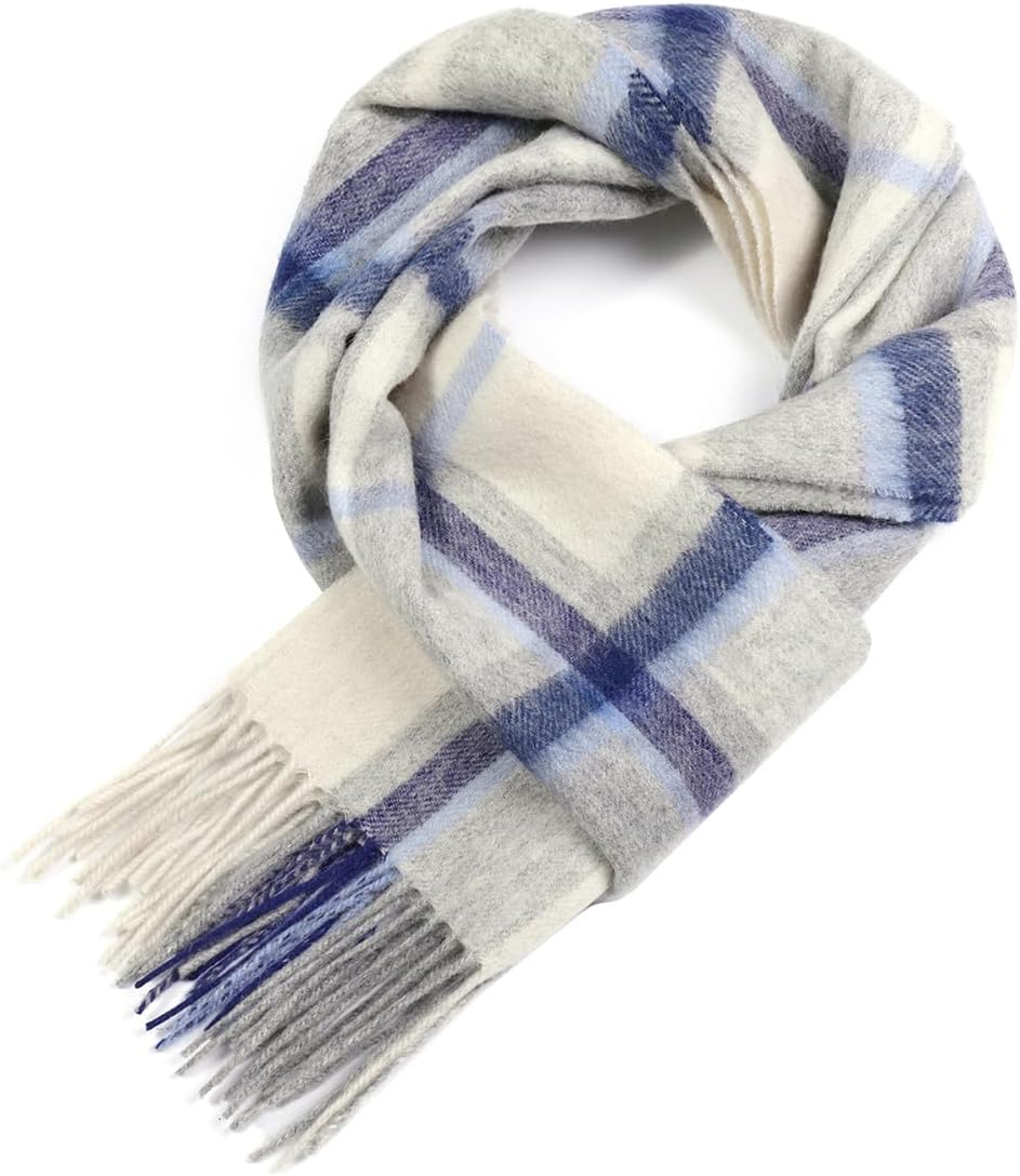 WAMSOFT Wool Winter Scarf Plaid Scarf Soft Warm Tartan Checkered Striped Fashion Scarf Classic for Women Men Scarves - Black/Gray image number 2