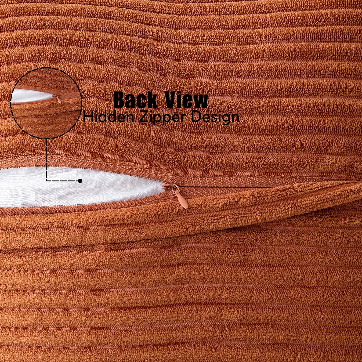 2 Packs Throw Pillow Covers Corduroy,Decorative Lumbar Pillow Covers, JOMWEN Super Soft Boho Striped Cushion Covers for Couch Bed Sofa Livingroom (Rust, 45 X 45 Cm) image number 2