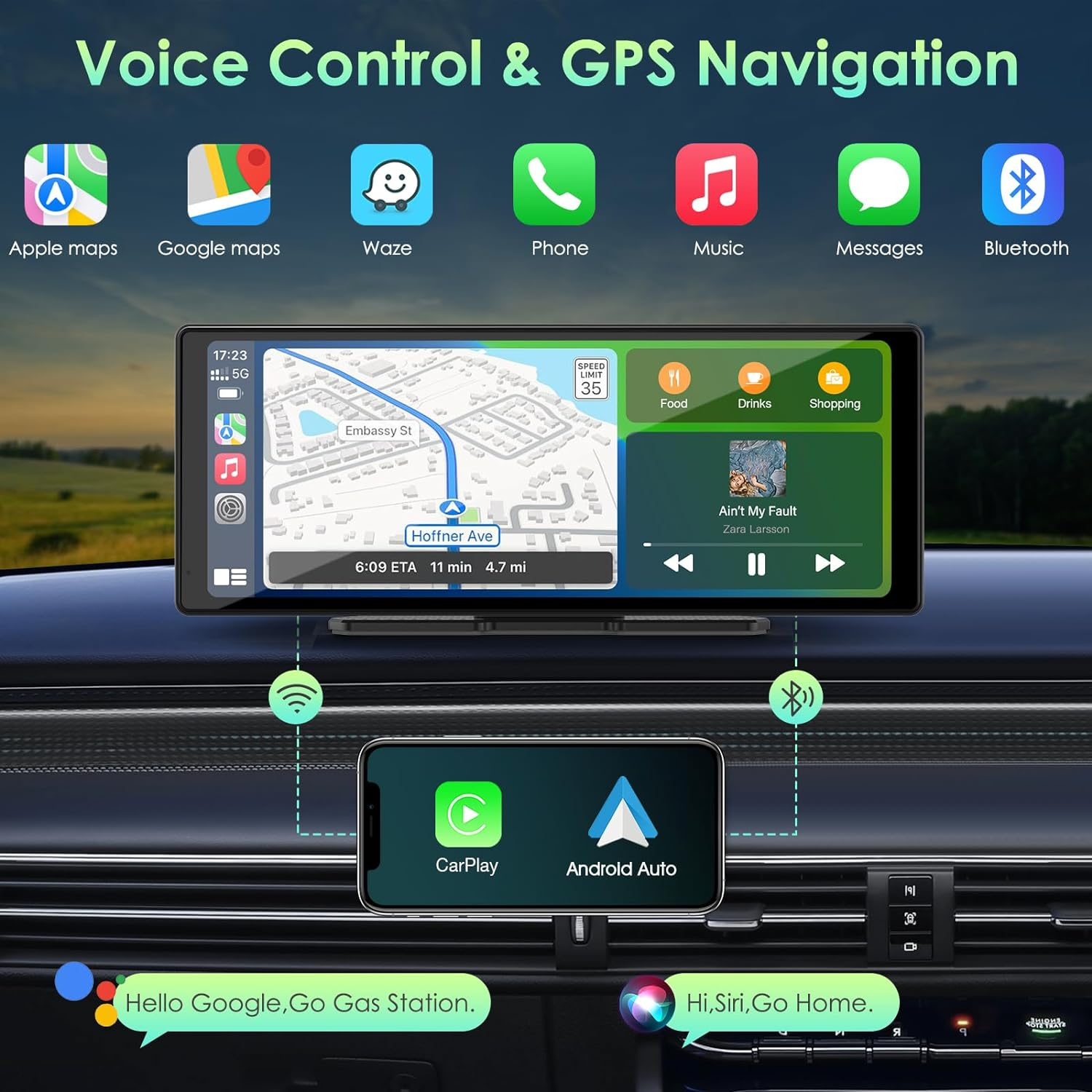 2025 9.26" Wireless Protable Carplay&Android Auto,Portable Carplay Box Screen GPS Navigation for Car, Carplay Screen for Car with Bluetooth, Airplay, AUX/FM, Siri for All Models image number 3