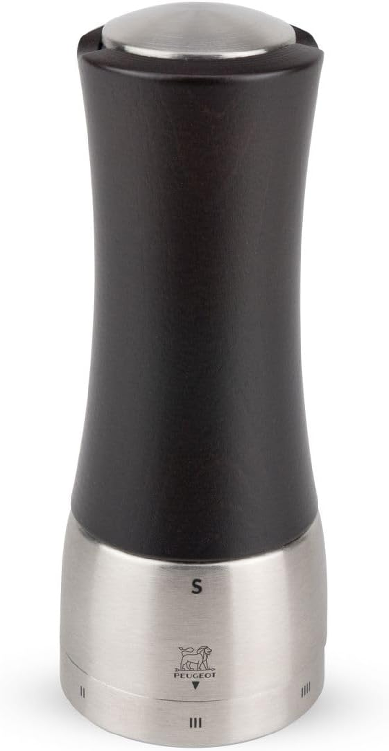 PEUGEOT - Madras U'Select Salt Mill 16 Cm - 6 Grinding Levels - Innovative Zirlion Grinder for Powder Fine Salt - Made of PEFC Certified Wood and Stainless Steel - French Know-How - Chocolate Colours