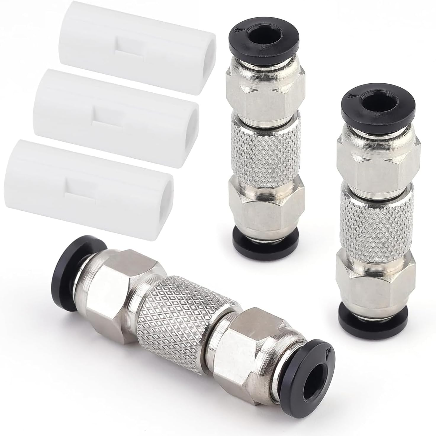 3PCS Bambu Lab Upgrade PTFE Tube Connector Compatible with X1 X1C X1E P1P P1S, Made of Stainless Steel, Anti-Oxidation and Rust Resistant, Plug and Play Printer Parts