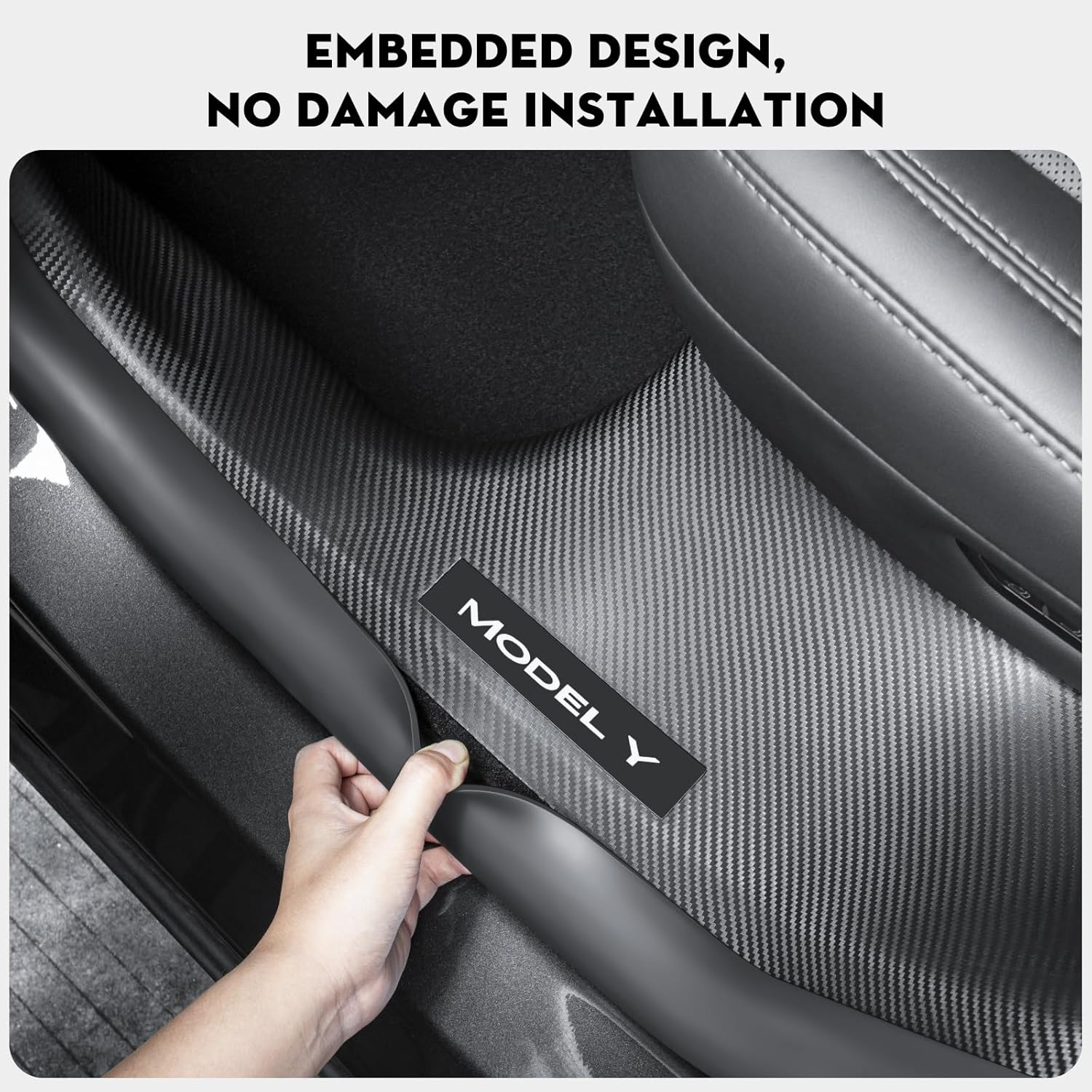KUNIST 8PCS Door Sill Protector for Tesla Model Y Juniper Door Entry Guard Anti-Kick Full Protect Door Entry Cover for 2025-2026 New Model Y Juniper Interior Accessories(Carbon Fiber Pattern) image number 2
