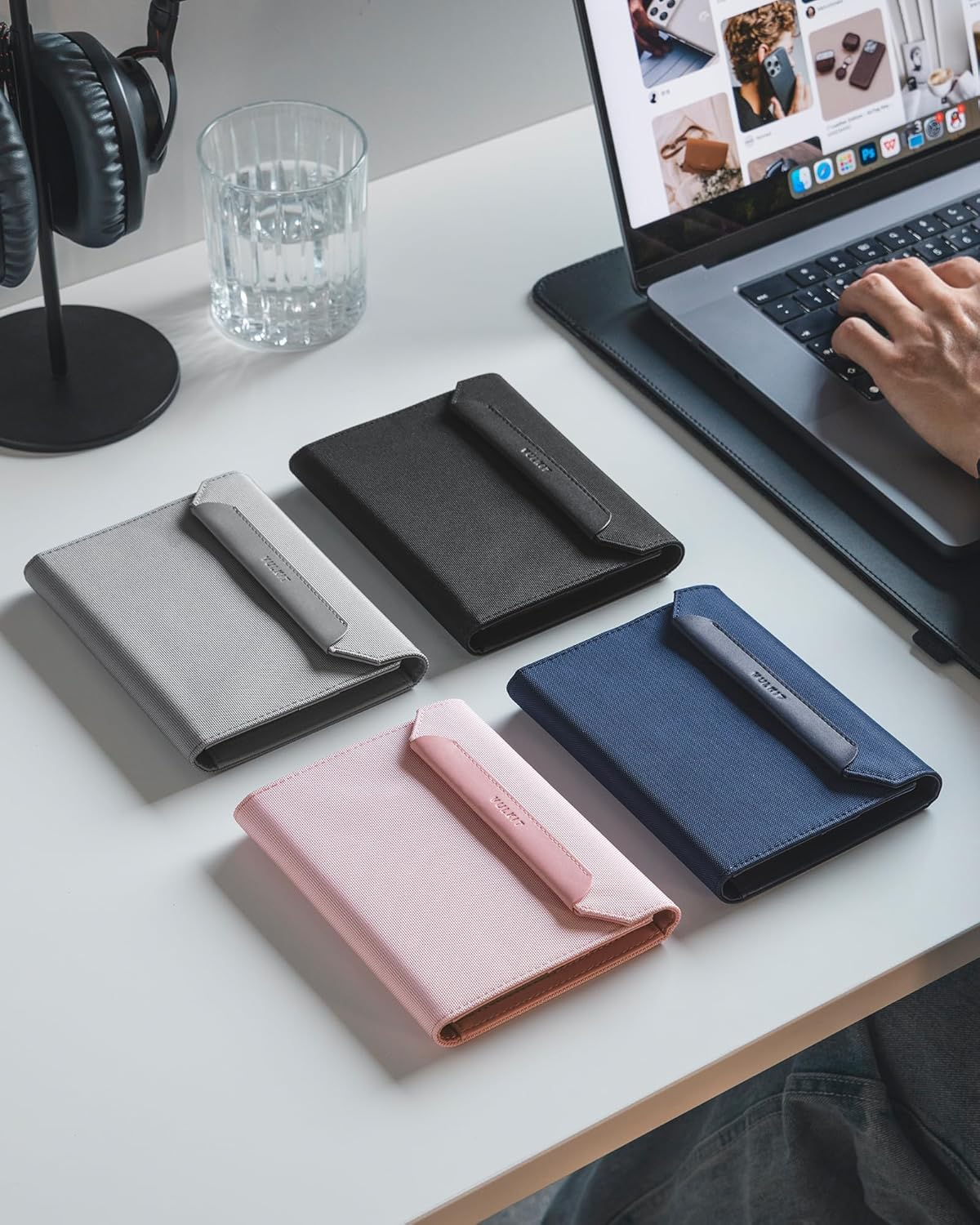 VULKIT Passport Card Holder, Vegan Leather Passport Wallet, RFID Blocking, Travel Essential, Magnetic Closure, Detachable Airtag Holder, Black