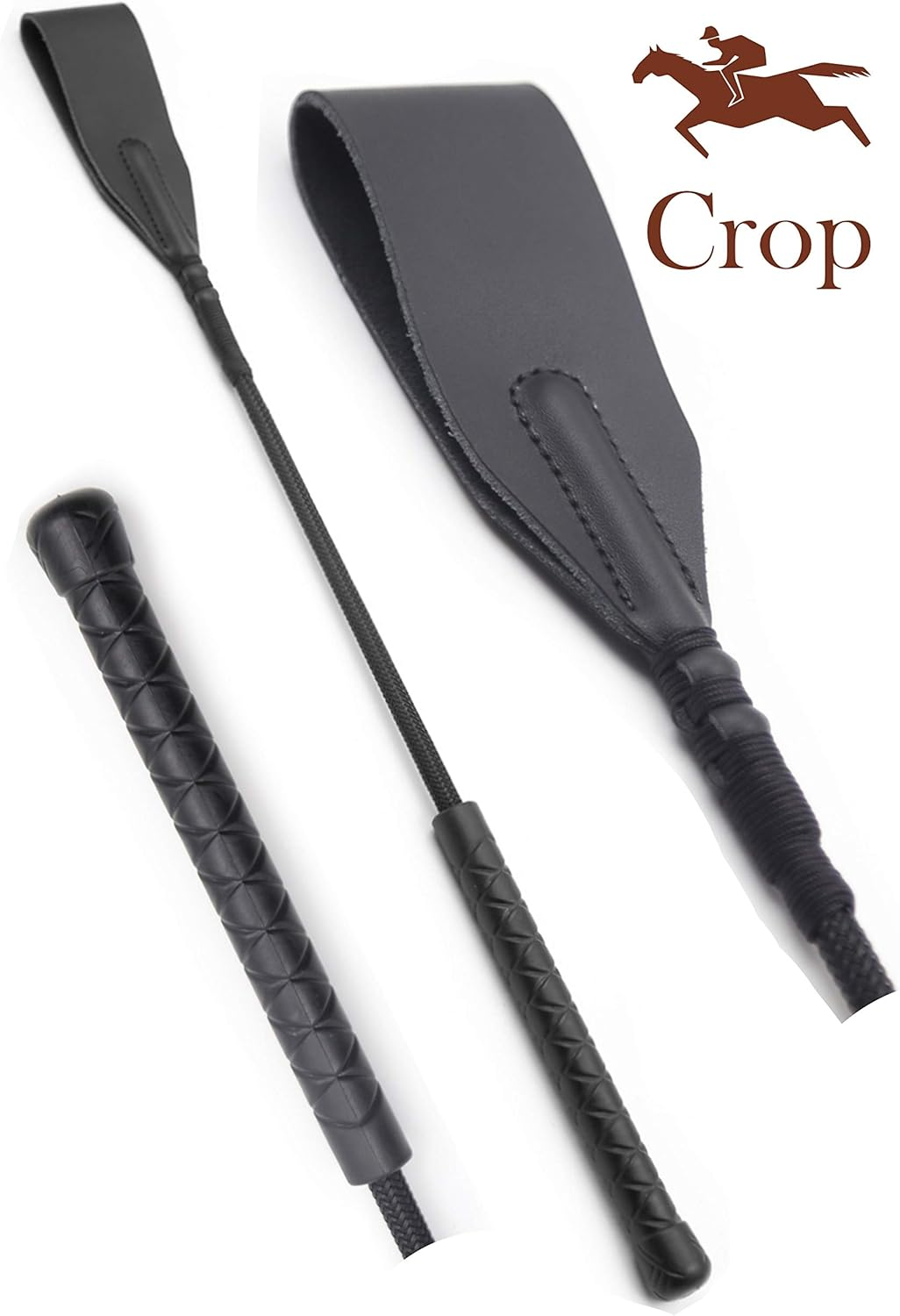 Riding Crop 18" for Horses, Horse Whip with Double Slapper, Equestrian Horse Crop, English Whip with Genuine Leather image number 3