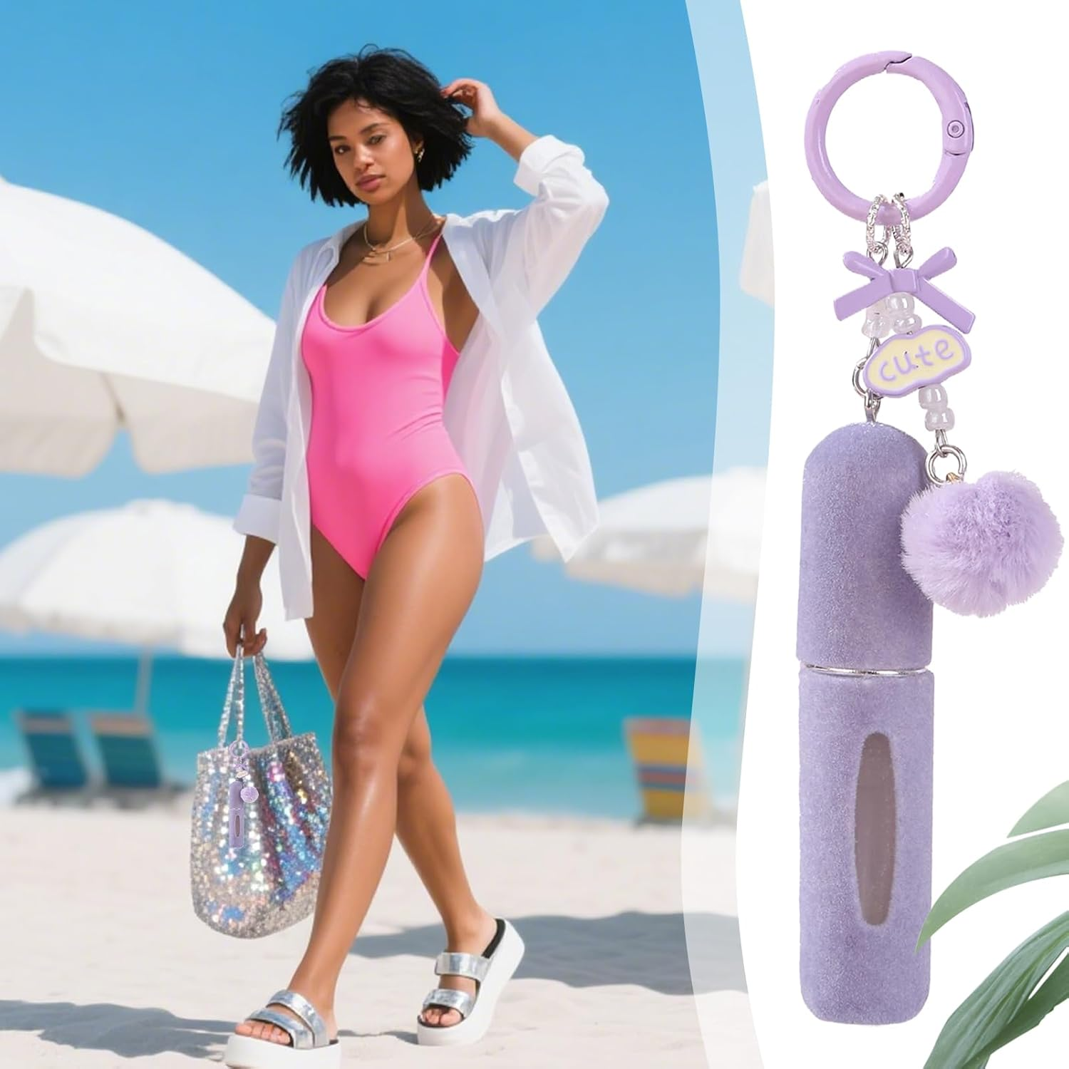 Misaakoeq Perfume Bottle | 5Ml Cute Reusable Fragrance Atomizer Charm | Refillable Perfume Spray Atomizer Bottle - for Business Airplane Business Outdoor School Birthday Valentines - Pink image number 5