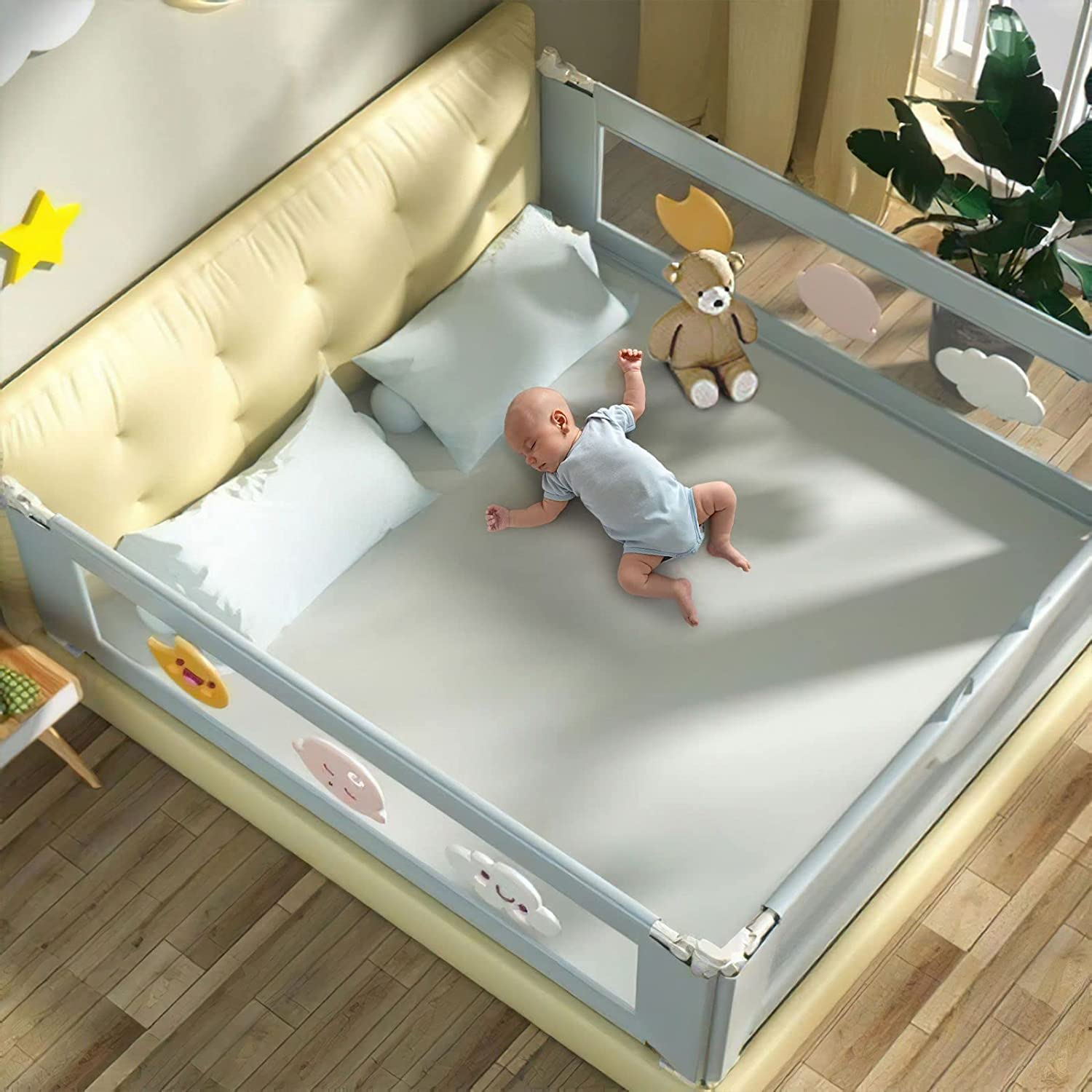 KIDBOT 3Pcs Baby Bed Rail Guard Queen Size Kid Bed Rail for Toddler Child Cot Fence Barrier Adjustable Baby Fall Protection Mesh Fabric Double Lock，2X 200CM & 1X 150CM image number 5