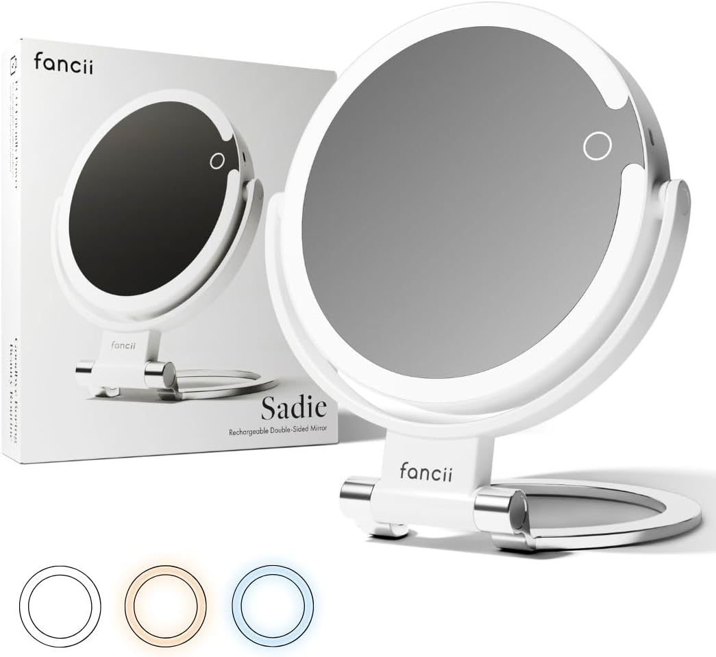 Fancii Travel Magnifying Mirror 10X /1X with Lights, Rechargeable | 9-Inch Extra Large LED Lighted Makeup Mirror, Folding Double Sided Portable Vanity Mirror, 3 Light Settings, Touch Sensor (Sadie) image number 2