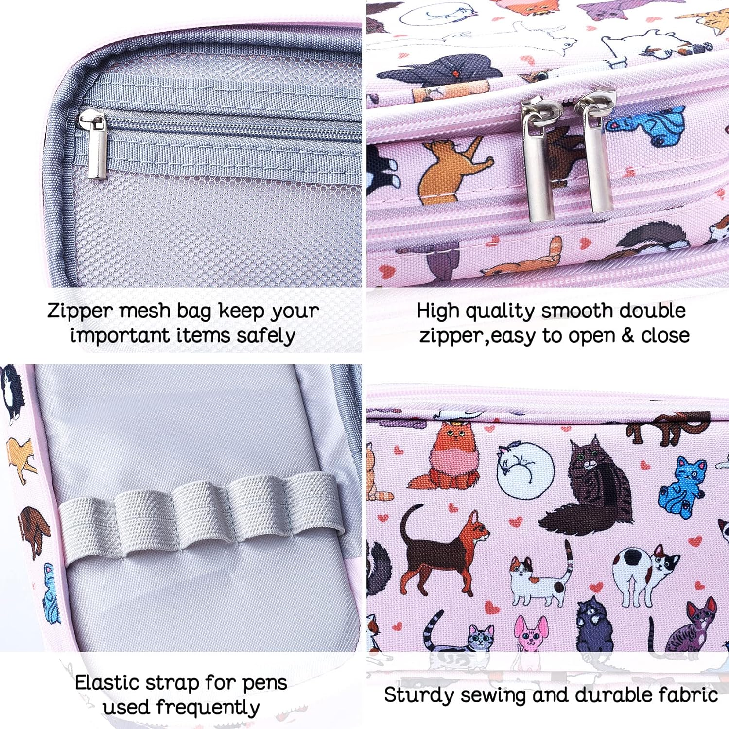 Cute Cat Pencil Case Super Large Capacity 3 Compartments Canvas Pencil Box Kawaii Makeup Bag Cat Gifts for Boys Girls image number 2