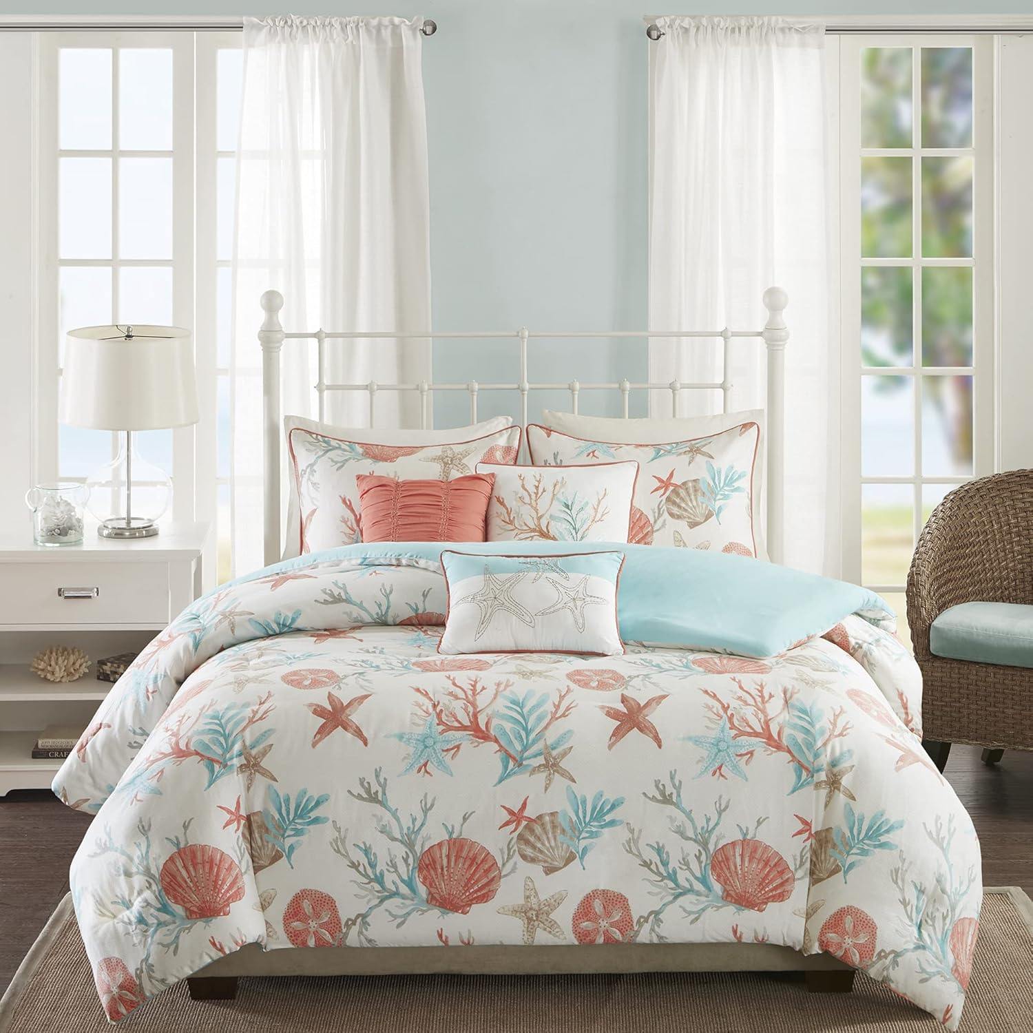 Madison Park MP12-2708 Pebble Beach 6 Piece Duvet Cover Set, King/California King, Coral image number 2