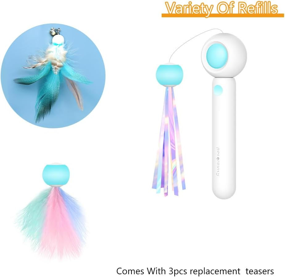 RINGSUN Cat Toy Wand, Interactive Retractable Stick with 3Pcs Teaser, Feather Cat Toys for Indoor Cat Fun Playing & Exercising image number 1