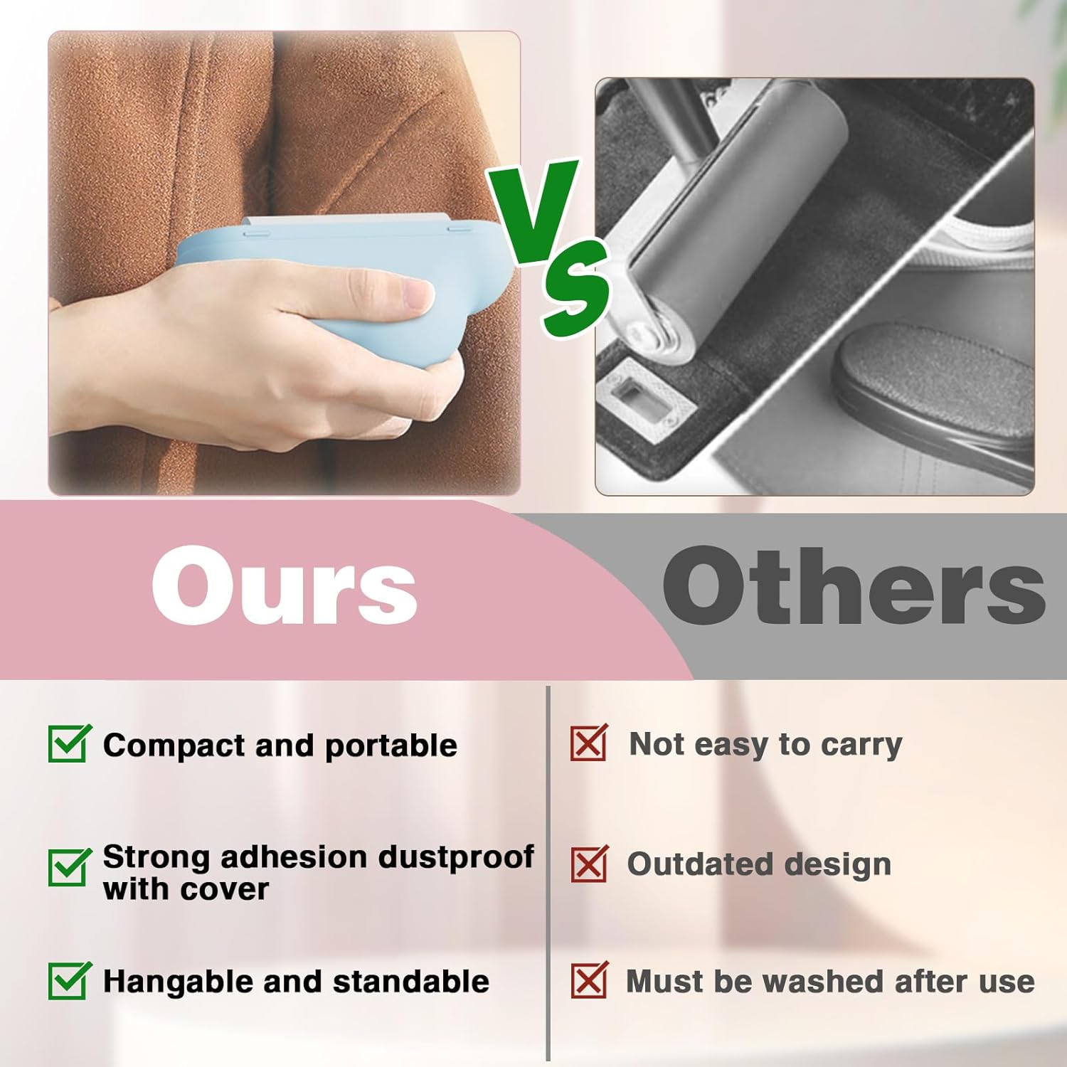 2 Pack Travel Portable Lint Roller with Hand Strap, Reusable Mini Lint Rollers with 6 Refill, Lint Remover for Clothes Bag (Blue+Pink) image number 1