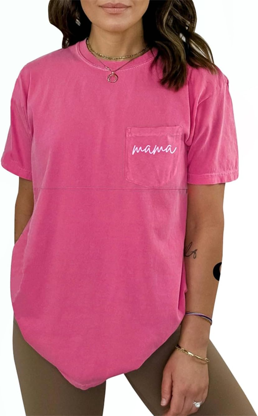 Breastfeeding Shirts for Women Mama Zipper Nursing Tops Distressed Maternity Tees Pregnancy Clothes with Pocket