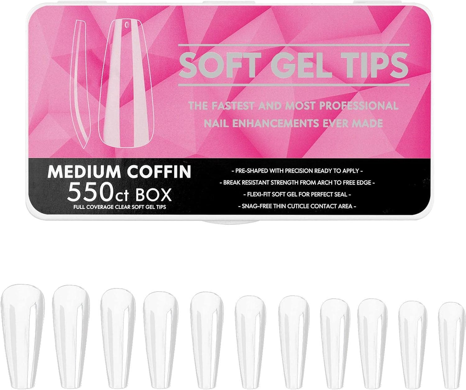 Medium Coffin Fake Nails, Short Coffin Press Nails Pre-Shape Short Coffin Gel Nail Tips | False Coffin Nails Clear Acrylic Gelly Tips for Mother Day Press Nail