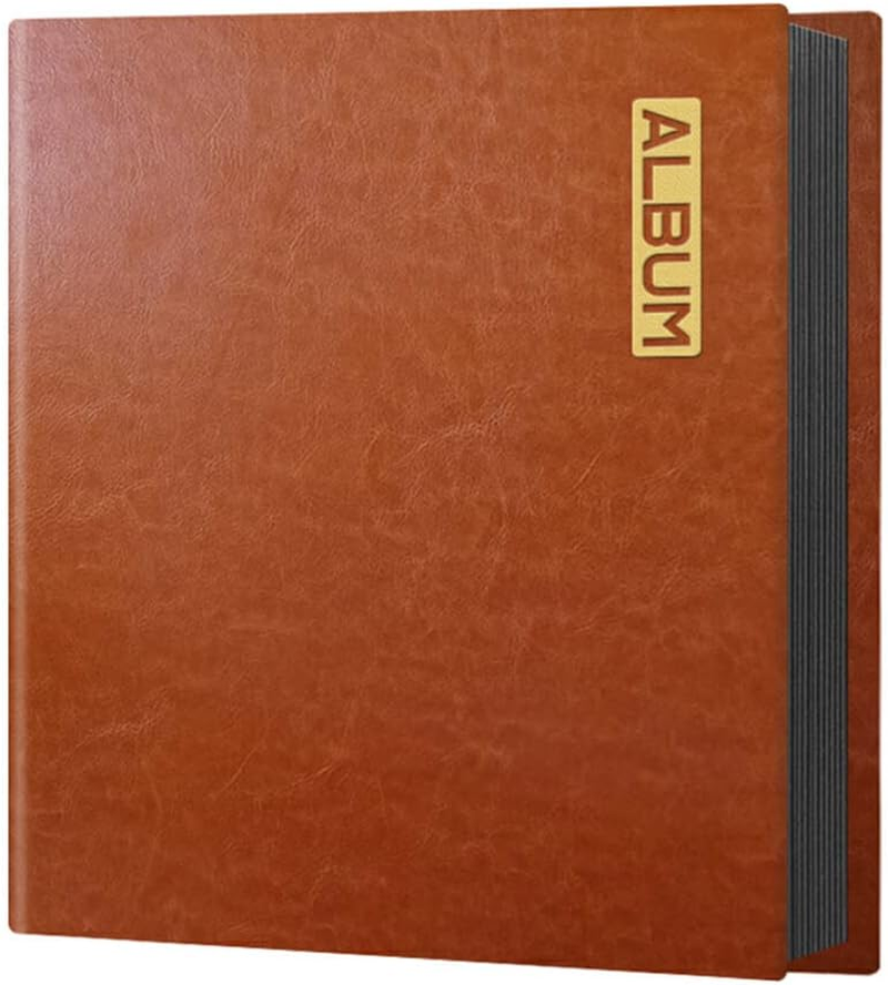 Leather PU Photo Album A4 Self-Adhesive Sticky Type Craft Film Protection Scrapbook White Card Book Birthday Gift Travel, Brown/Black Card image number 3