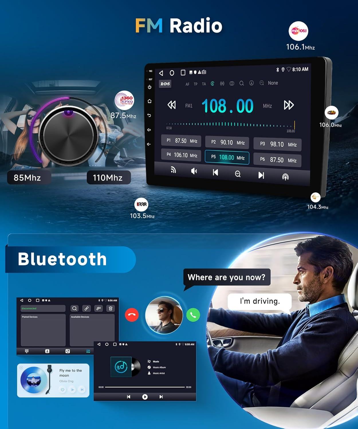 2+64G Car Stereo for Toyota Camry 2006-2011 Wireless Carplay Android Auto,9 Inch Touch Screen, Android/Gps/Wifi/10Band DSP Audio/Bluetooth/Swc/Backup Camera Car Radio for Toyota Camry