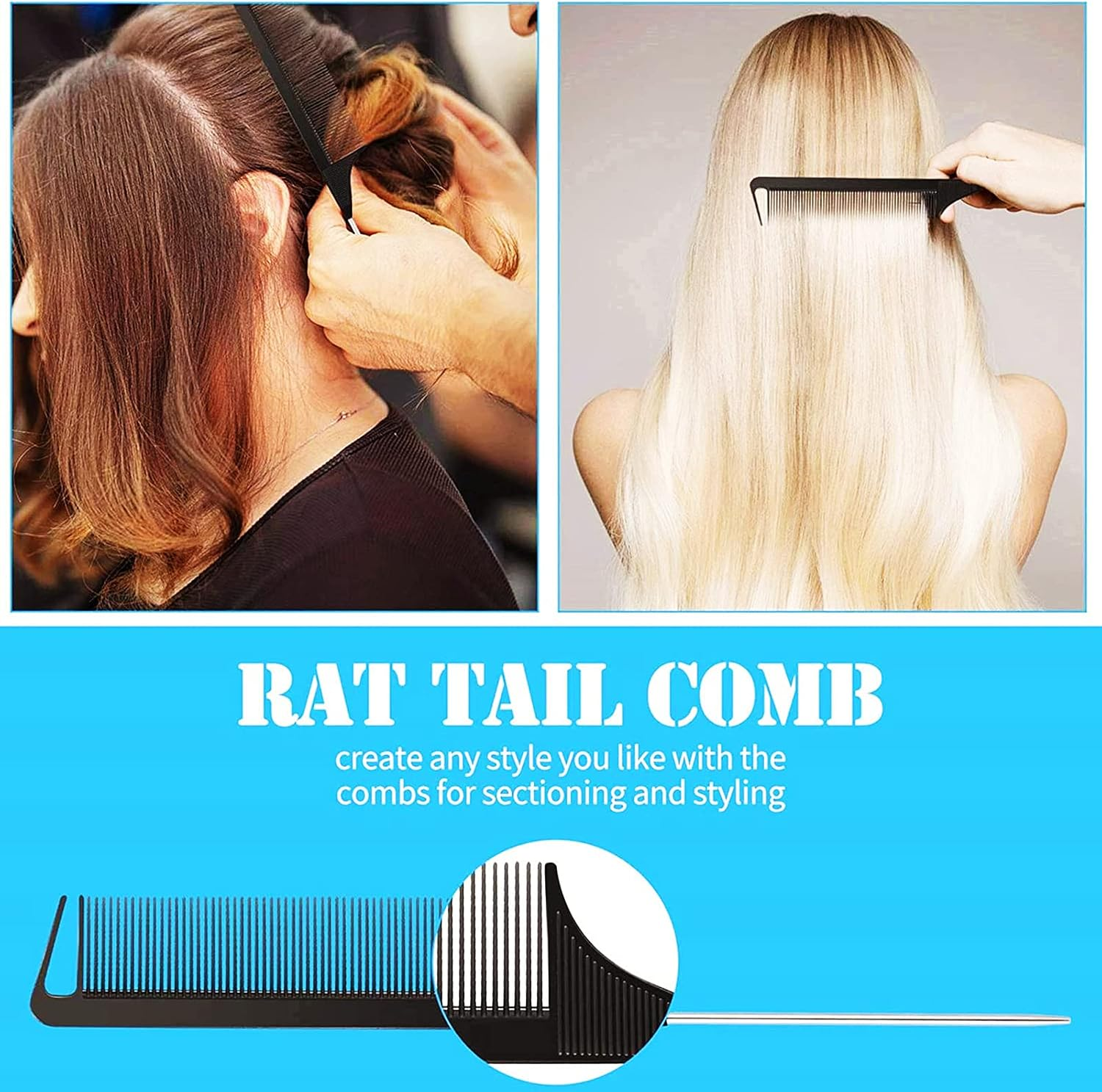 Virtue Morals 32 Pieces Carbon Fiber Hair Parting Comb Rat Tail Comb Stainless Steel Pintail Comb anti Static Heat Resistant Hairdressing Comb for Braids Hair Cutting Hairdressing Styling Tools (Multicolor )&hellip; - Multicolor image number 4