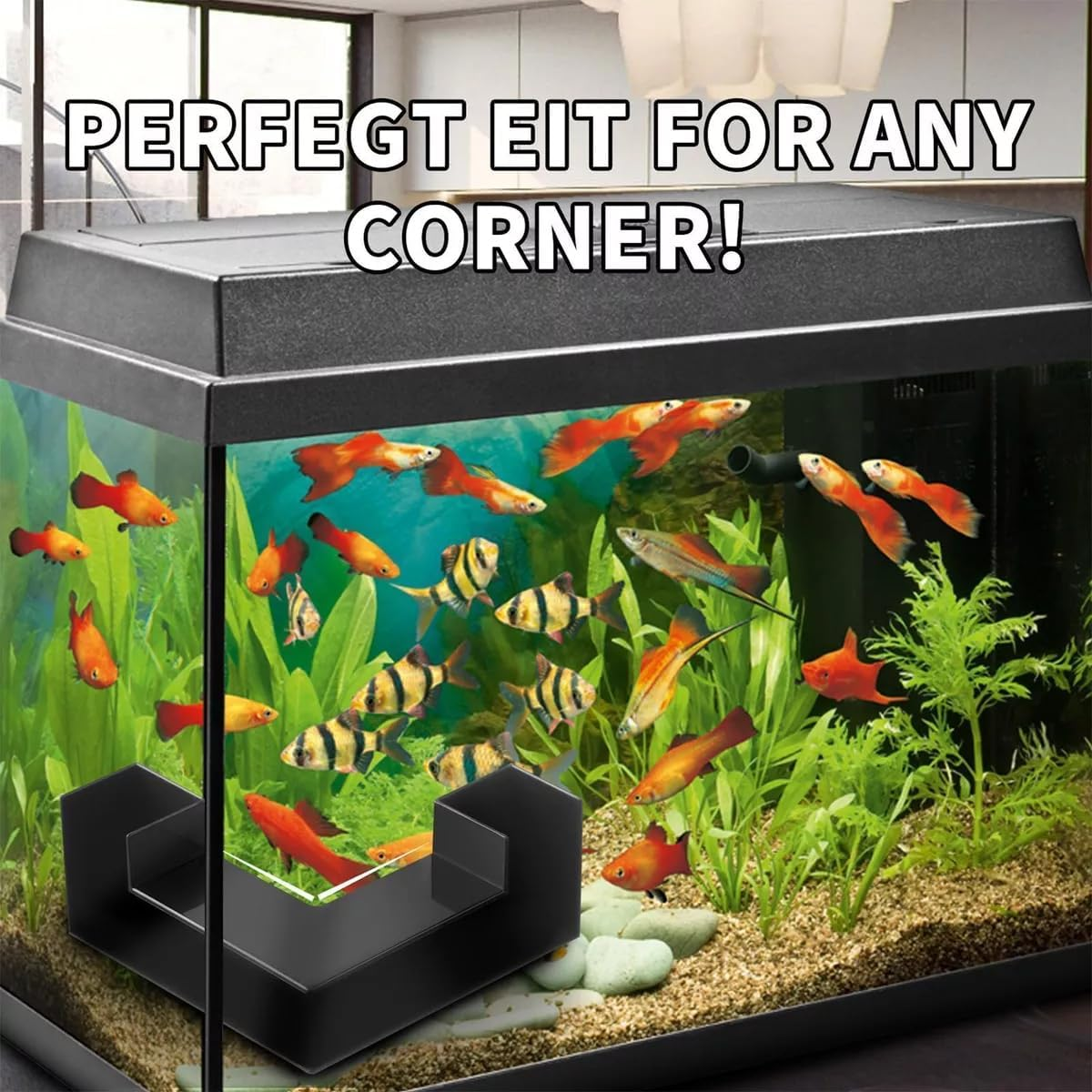 AIMALL Fish Tank Aquarium Underground Tunnel Decoration, 4.92-Inch Black Corner Fit Habitat Enhancer for Fresh and Saltwater Tanks image number 2