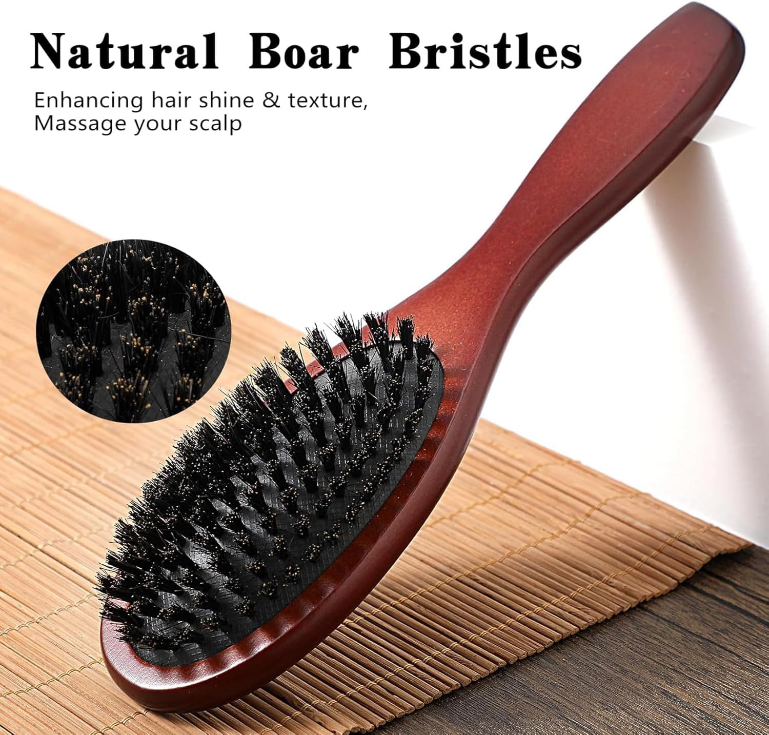 Lxcshljx 2 Pcs Bristle Brush, Boar Bristle Hair Brush, Boar Bristle round Brush, Teasing Brush for Fine Hair, Slick Back Bristle Hair Brush with Wooden Handle, Teasing Comb for Women Thin Thick Hair image number 6