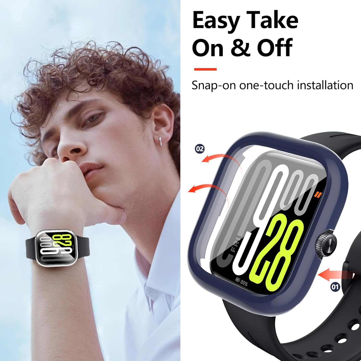 Jvchengxi 6 Colours Protective Case for Xiaomi Redmi Watch 5 Lite, Hard PC Protective Case with Screen Protector All-Round Scratch-Resistant Tempered Glass Screen Protector Case Compatible with Redmi image number 4