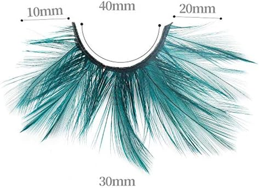 Dorisue Double Lip Black with Green One Pair Feather Eyelashes Extra Extension Halloween Green Feather Tip False Eyelashes Dance Halloween Costume image number 2