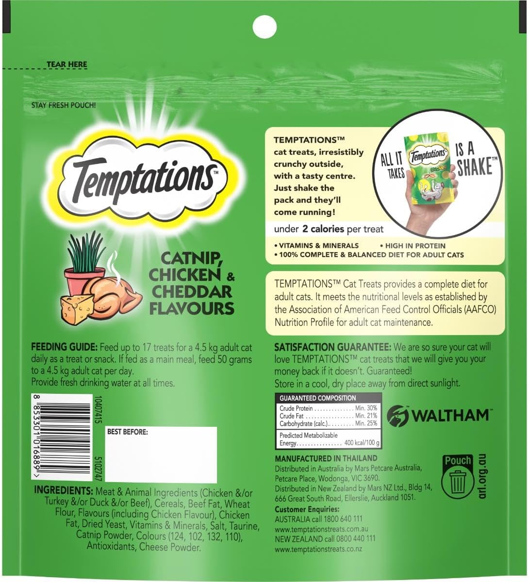Temptations Mix-Ups Cat Treats Chicken, Catnip and Cheddar Flavour Bag 350G image number 6