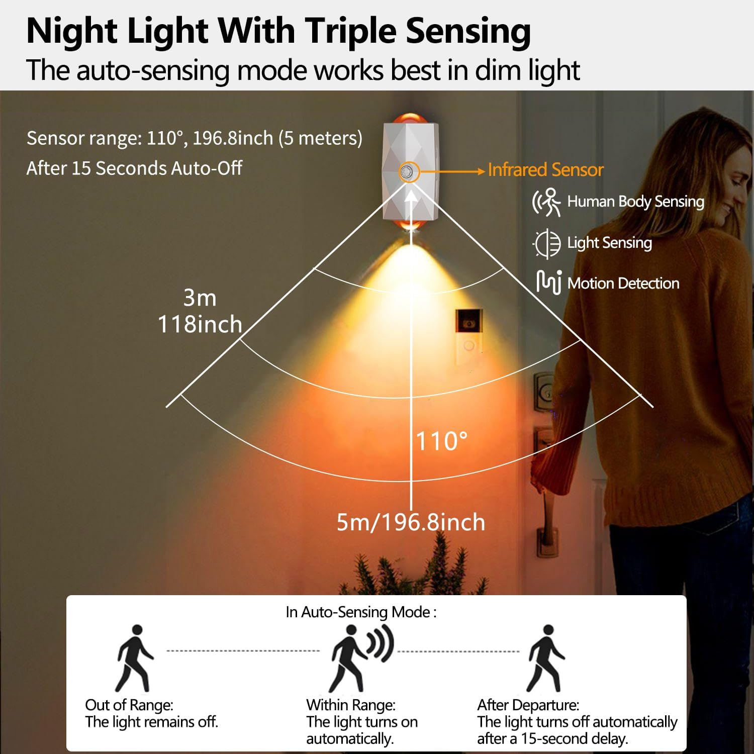 Wall Light with Motion Sensor Indoor Wireless Wall Lamp with Rechargeable Battery, up and down Wall Lighting Night Light with Magnetic Attachment for Hallway, Stairs, Kitchen, Living Room, Bedroom image number 3