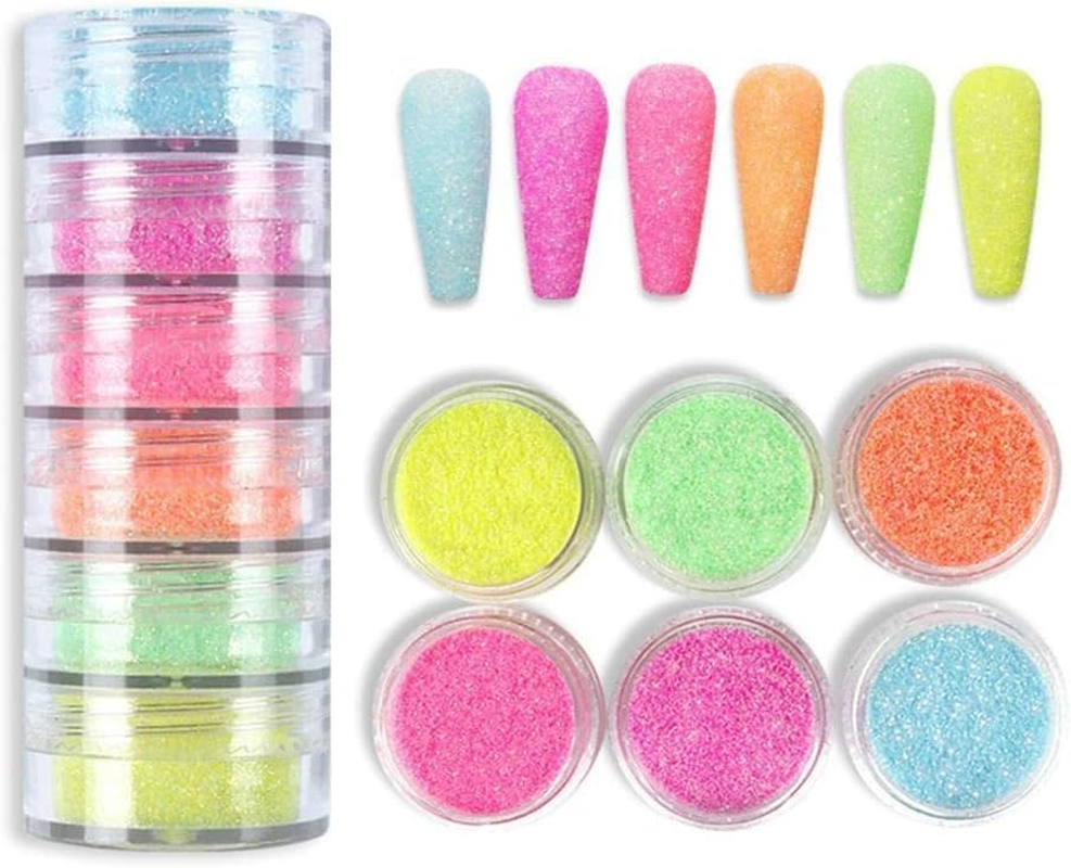 Dubom 6 Colors Winter Sweater Color Nail Glitter Powder Sugar Coating Effect Nail Art Pigment Dust for DIY Manicure Design Decor