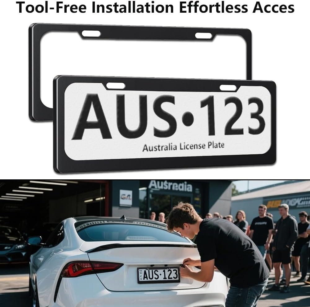 2 Pack Matte Aluminum Alloy Australian Standard 6 Figure Number License Plate Frames,Unbreakable Car License Plate Cover Protector with Screws & Screws Caps Fits Any AU 6 Figure Number Plates (Black) image number 6