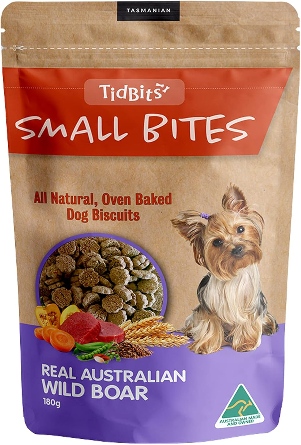 Tidbits Small Bites Real Australian Wild Boar Puppy Treats 180G - All Natural, Oven Baked Dog Biscuits