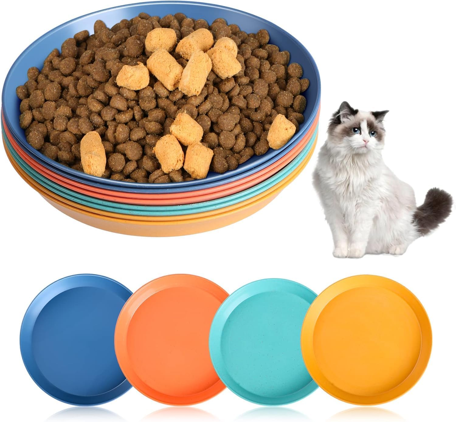 Pack of 8 Cat Bowls for Food and Water, 15 Cm Cat Food Bowl, Cat Feeding Bowl, Cat Bowl image number 1