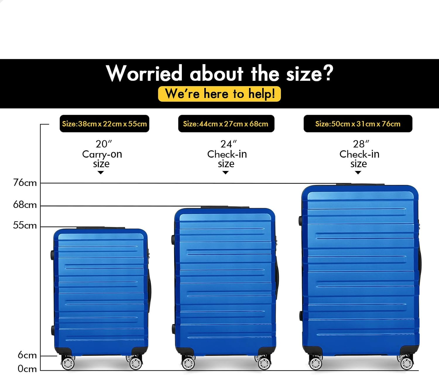 ALFORDSON 3Pcs Hardside Luggage Set with ABS & PC Hardshell and TSA Lock, 20" 24" and 28" Suitcase Set with 360 Degree Wheel Spinner, Carry-On & Checked Baggage 3-Piece Pack, Hero Blue - Green image number 7