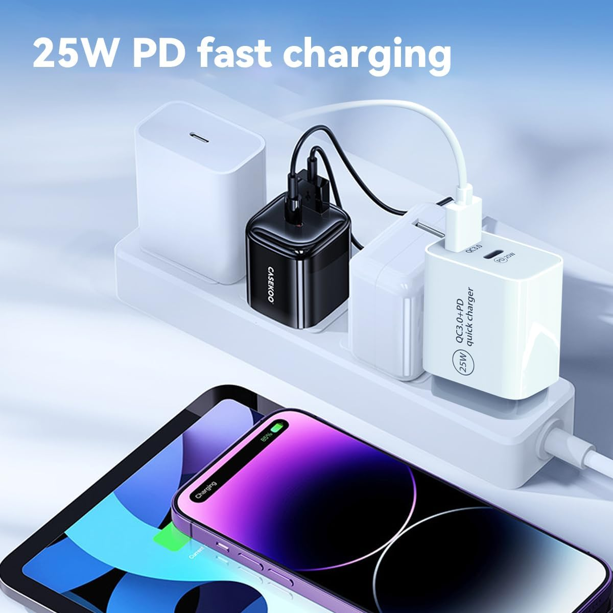 USB C Fast Charger Block, 25W USB C Fast Charging Block, Dual Ports Type C Wall Charger Plug for Iphone 16/15/14/13/12/11/ Pro Max/Plus/Xs Max/Xr/X,Ipad Pro, Samsung/Google/Galaxy/With 1.2M Cable