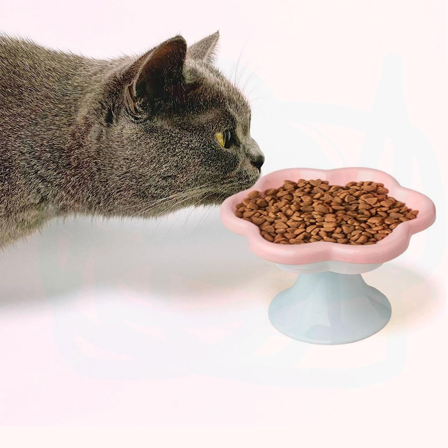 Ceramic Raised Cat Bowls, Pet Feeder Bowl Elevated Pet Feeder for Cats, Medium Puppies & Small Dogs, Pink image number 2