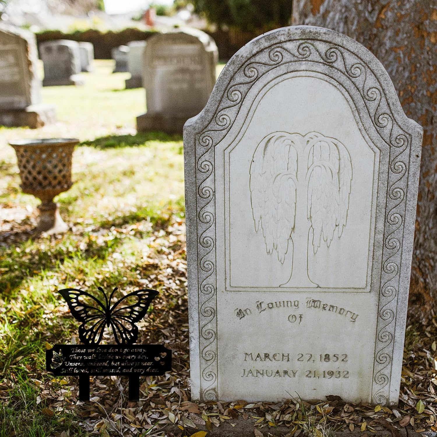 Butterfly Grave Decorations, Mental Butterfly Memorial Stakes Double-Side Memorial Signs for Cemetery Grave Cemetery Decorations for Family Mom Dad Grandparents image number 4